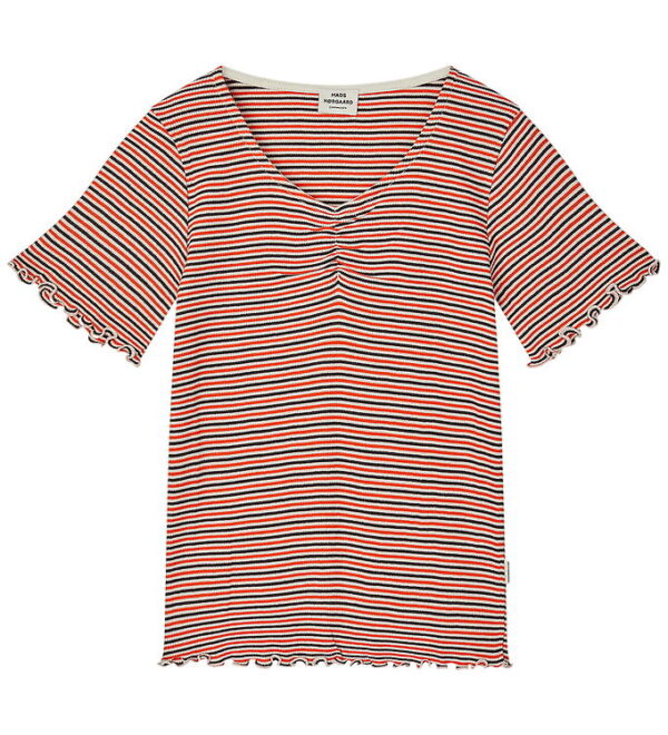 Mads Nørgaard T-shirt - Rib - Stripe Tiki - Fiery Red/Vanilla I