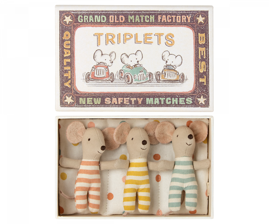 Maileg Babymus i Tændstikæske - Trillinger