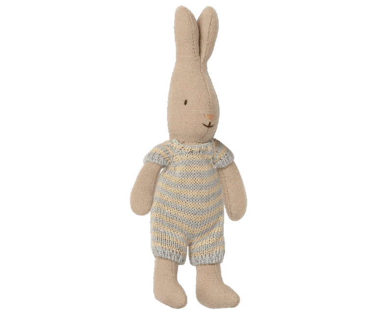 Maileg Micro Rabbit / Kanin med Stribet Dragt - Lysegrå