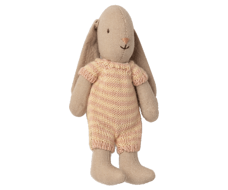 Maileg Micro Rabbit / Kanin med Stribet Dragt - Rosa Maileg Micro Rabbit / Kanin med Stribet Dragt - Rosa