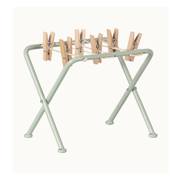 Maileg Miniature tørrestativ med tøjklemmer - Mint