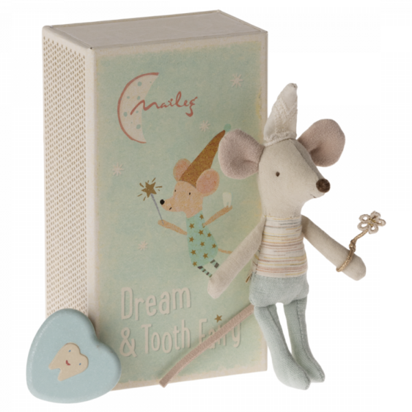 Maileg Tand Fe lillebrormus i Tændstikæske - Blå