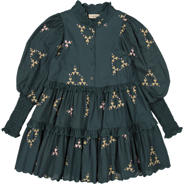MarMar Dela Light Embroidery Dress - Deep Forest Hearts - 98 cm / 3 år