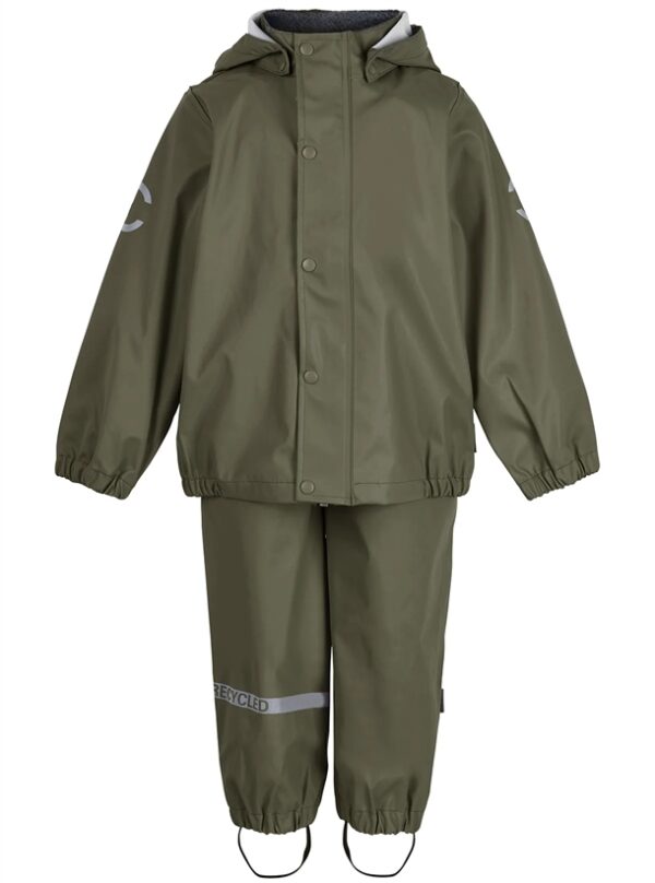 Mikk-Line Regntøj Dusty Olive m. seler - genanvendt PU