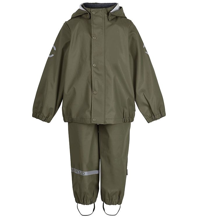 Mikk-Line Regntøj m. Seler - PU - Recycled - Dusty Olive