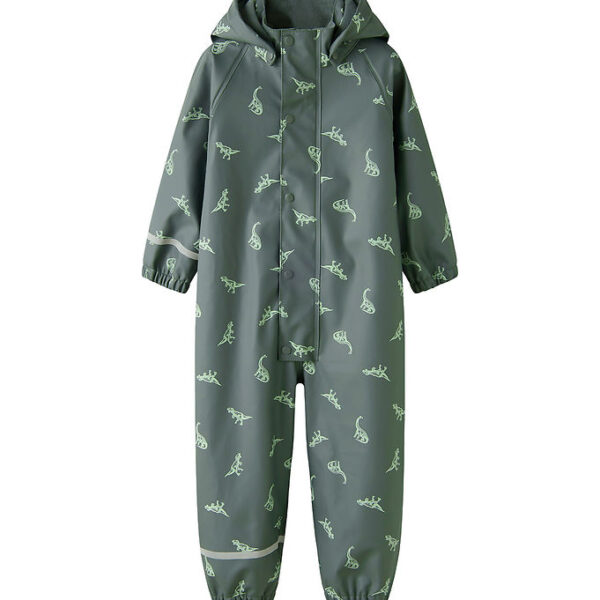 Name It Regndragt m. Fleece - PU - NmmDry10 - Balsam Green/DINO