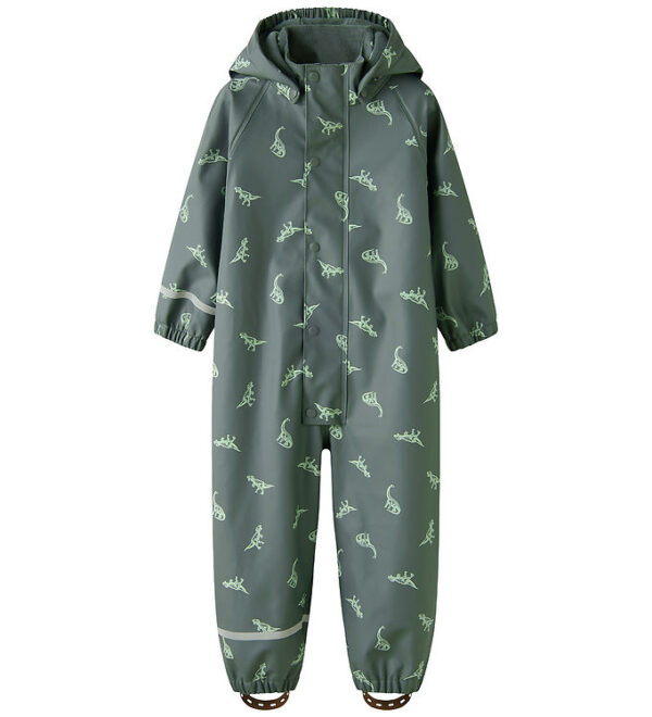 Name It Regndragt m. Fleece - PU - NmmDry10 - Balsam Green/DINO