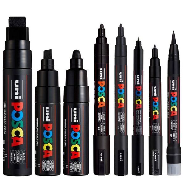 Posca Tuscher - 8 Spidsstørrelser - Sort