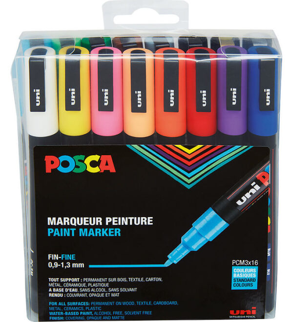 Posca Tuscher - PC-3M - 16 stk. - Multifarvet