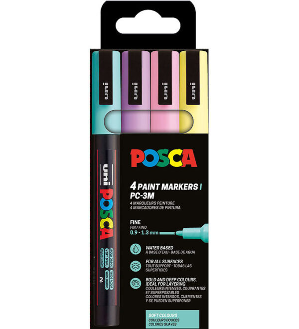 Posca Tuscher - PC-3M - 4 stk. - Afdæmpede farver