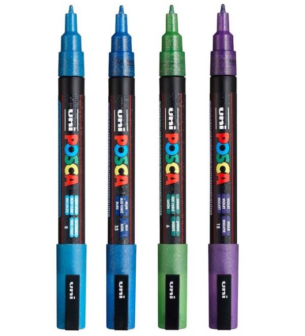 Posca Tuscher - PC-3ML - 4 stk. - Blå/Grøn/Violet m. Glimmer Posca Tuscher - PC-3ML - 4 stk. - Blå/Grøn/Violet m. Glimmer
