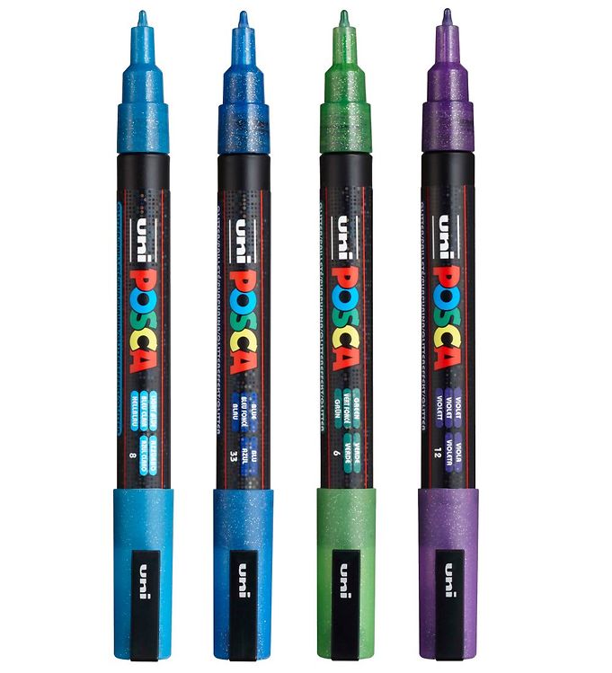 Posca Tuscher - PC-3ML - 4 stk. - Blå/Grøn/Violet m. Glimmer