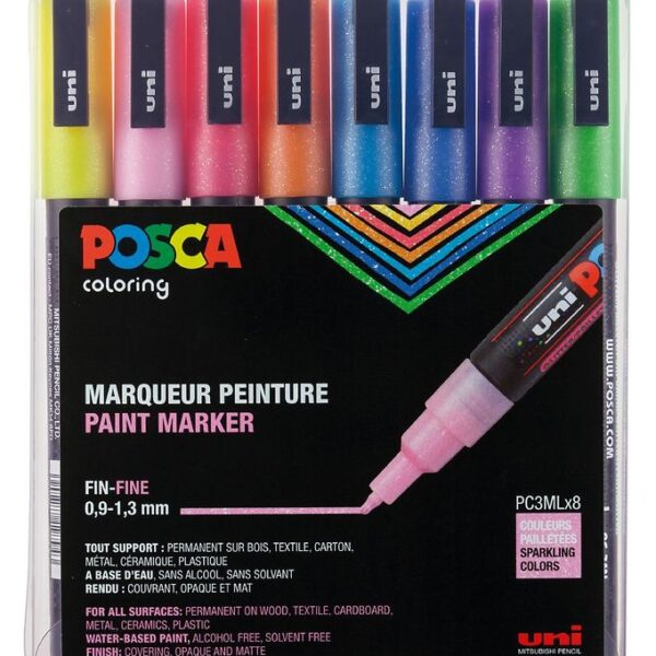 Posca Tuscher - PC-3ML - 8 stk. - Multifarvet m. Glimmer Posca Tuscher - PC-3ML - 8 stk. - Multifarvet m. Glimmer