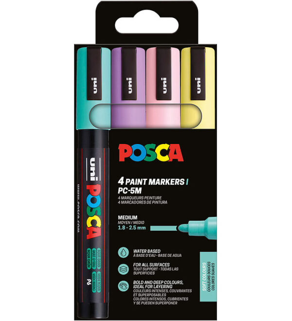 Posca Tuscher - PC-5M - 4 stk. - Afdæmpede farver
