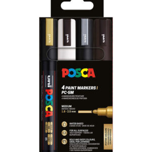 Posca Tuscher - PC-5M - 4 stk. - Sort/Hvid/Sølv/Guld