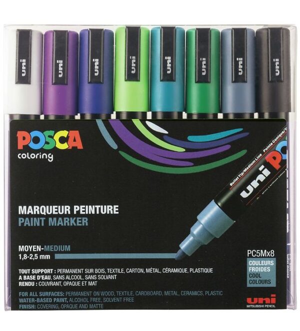 Posca Tuscher - PC-5M - 8 stk. - Kolde Farver Posca Tuscher - PC-5M - 8 stk. - Kolde Farver