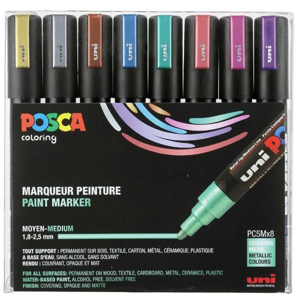 Posca Tuscher - PC-5M - 8 stk. - Metallisk Multifarvet Posca Tuscher - PC-5M - 8 stk. - Metallisk Multifarvet