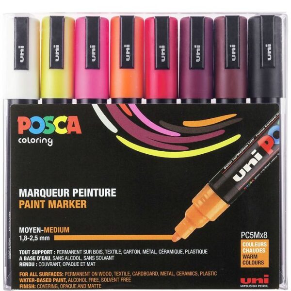 Posca Tuscher - PC-5M - 8 stk. - Varme Farver Posca Tuscher - PC-5M - 8 stk. - Varme Farver