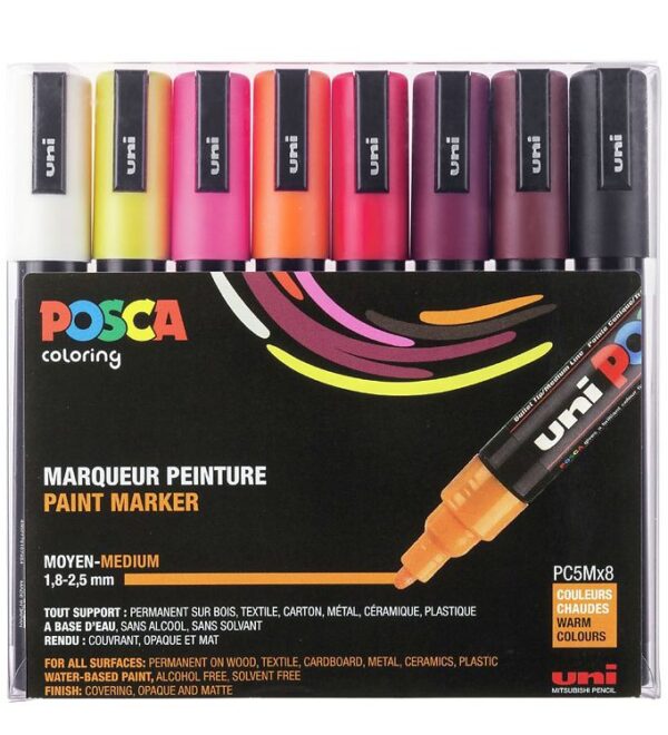 Posca Tuscher - PC-5M - 8 stk. - Varme Farver Posca Tuscher - PC-5M - 8 stk. - Varme Farver