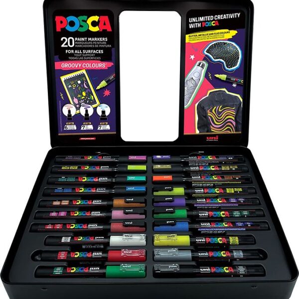 Posca Tuscher m. Metalkasse - 20 stk - Groovy Colours