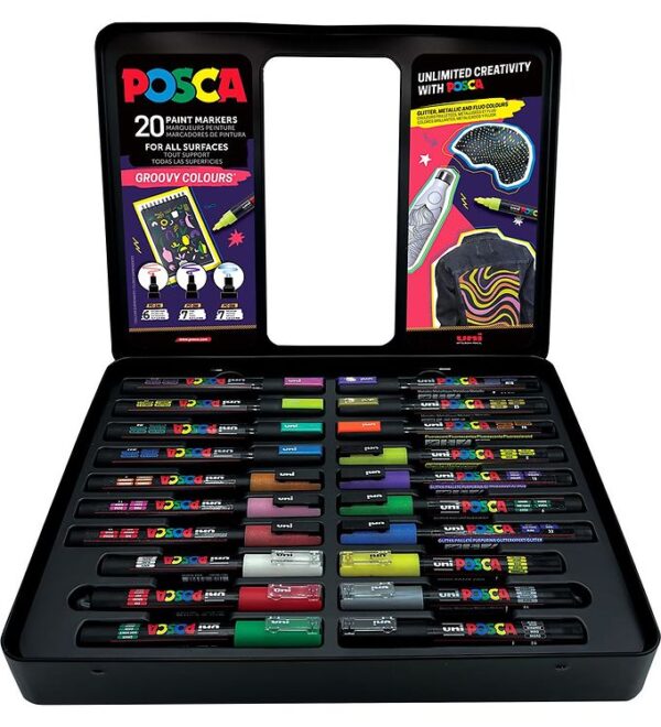 Posca Tuscher m. Metalkasse - 20 stk - Groovy Colours