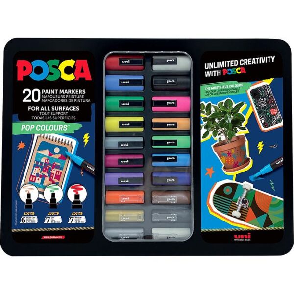 Posca Tuscher m. Metalkasse - 20 stk - POP Colours Posca Tuscher m. Metalkasse - 20 stk - POP Colours