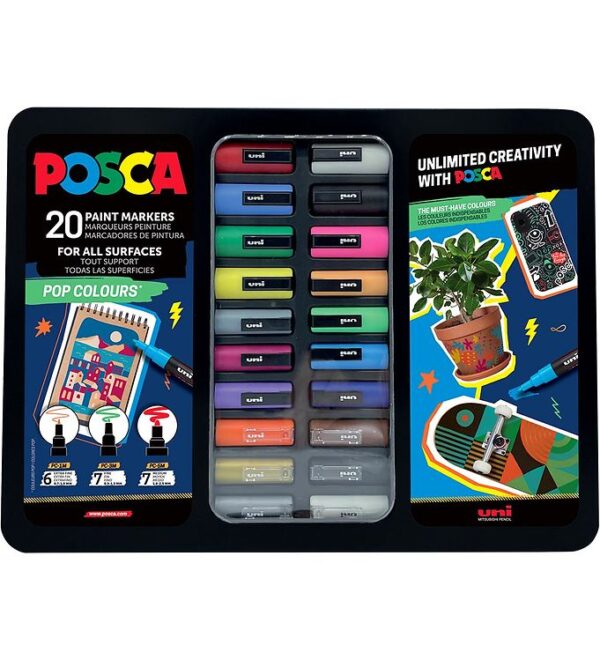 Posca Tuscher m. Metalkasse - 20 stk - POP Colours