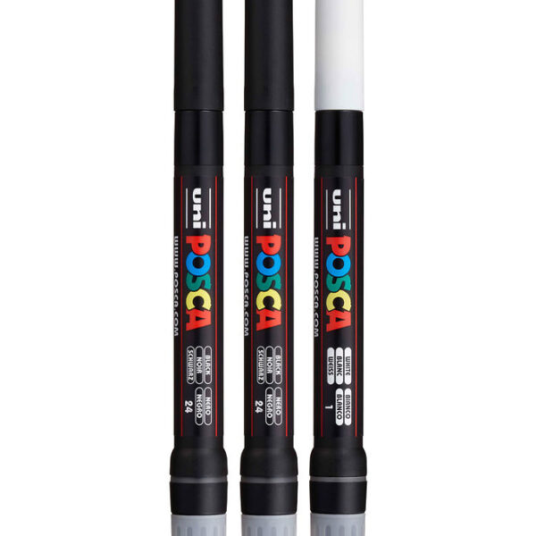 Posca Tuscher m. Pensel-spids - PCF-350 - 3 stk. - Hvid/Sort Posca Tuscher m. Pensel-spids - PCF-350 - 3 stk. - Hvid/Sort