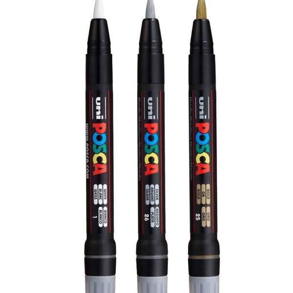 Posca Tuscher m. Penselspids - PCF-350 - 3 stk - Sølv/Guld/Hvid