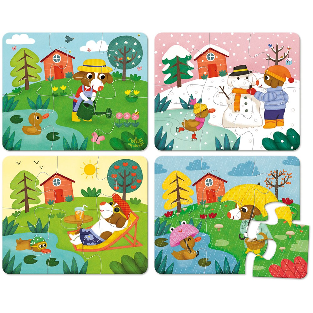 Puslespil i træ - De 4 årstider, 4 x 6 brikker