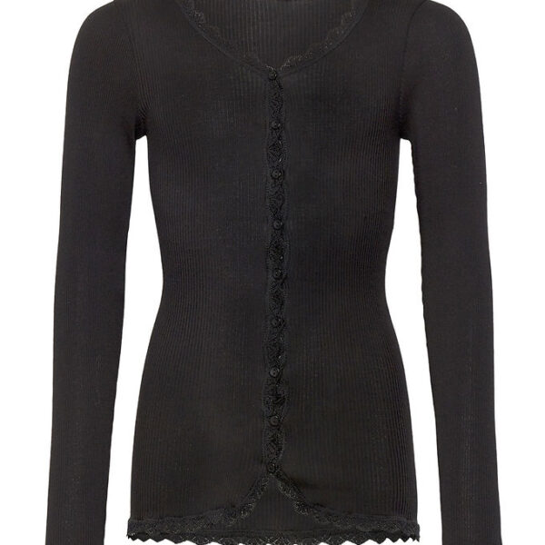 Rosemunde Cardigan - Rib - Balta - Sort m. Blonder