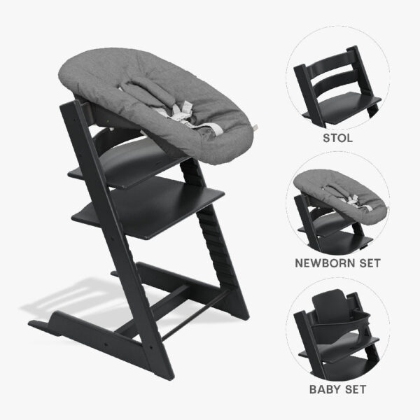 Stokke Tripp Trapp Bundle - Højstol, Babyset og Newborn - Sort