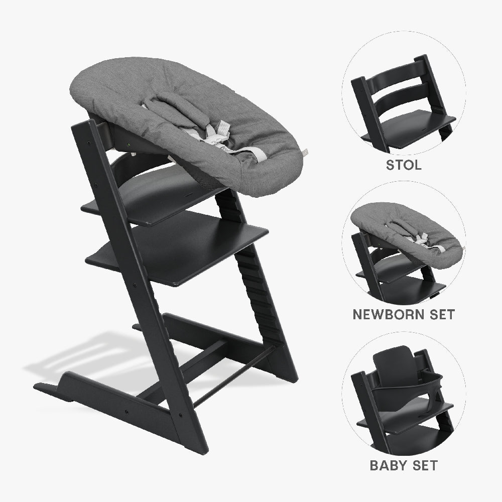 Stokke Tripp Trapp Bundle - Højstol, Babyset og Newborn - Sort