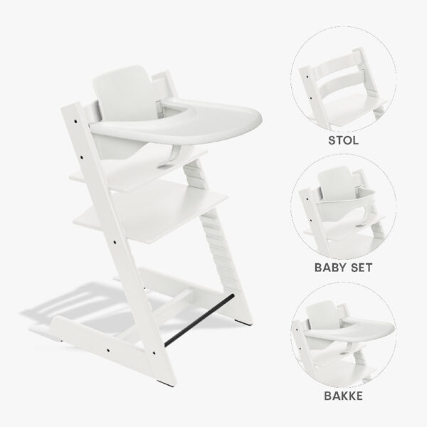 Stokke Tripp Trapp Bundle - Højstol, Babyset og Tray - Hvid