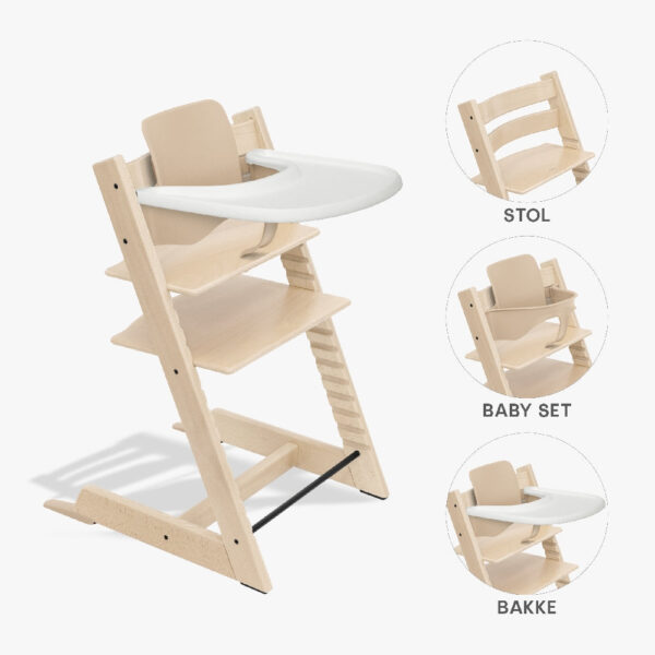 Stokke Tripp Trapp Bundle - Højstol, Babyset og Tray - Natur