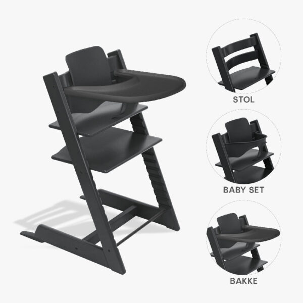 Stokke Tripp Trapp Bundle - Højstol, Babyset og Tray - Sort