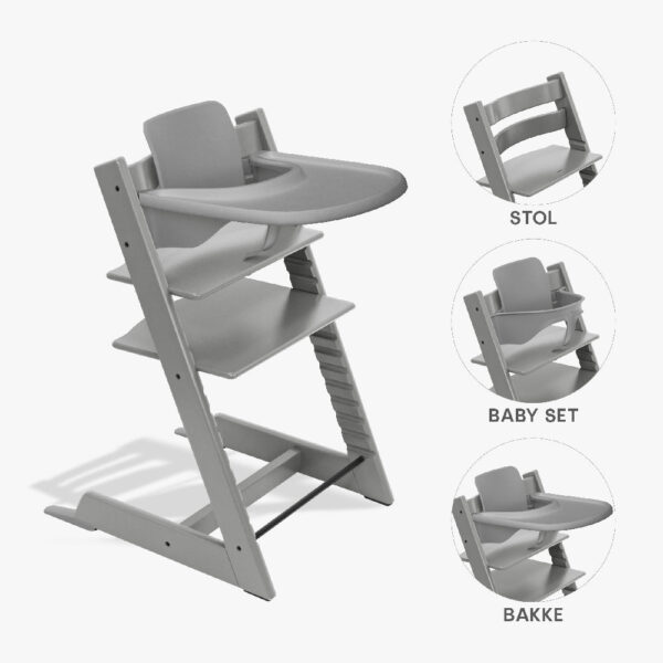 Stokke Tripp Trapp Bundle - Højstol, Babyset og Tray - Storm Grey