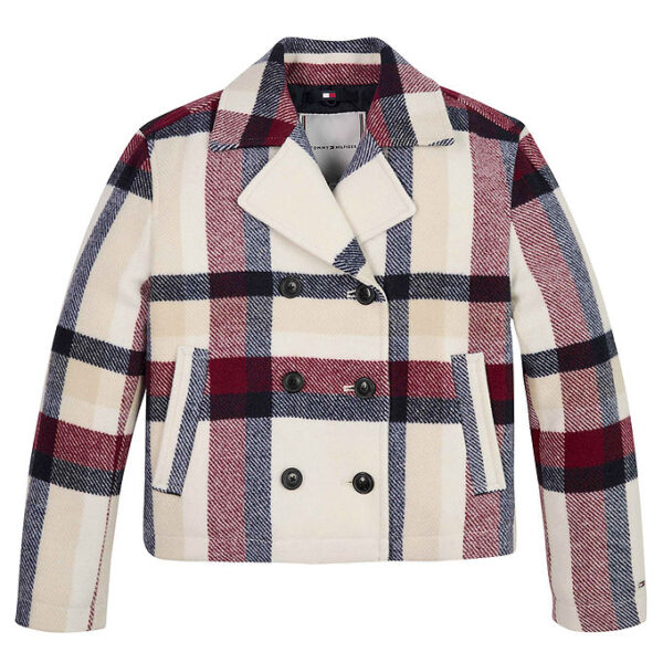 Tommy Hilfiger Jakke - Check Peacoat - Cremeternet med Navy/Rød