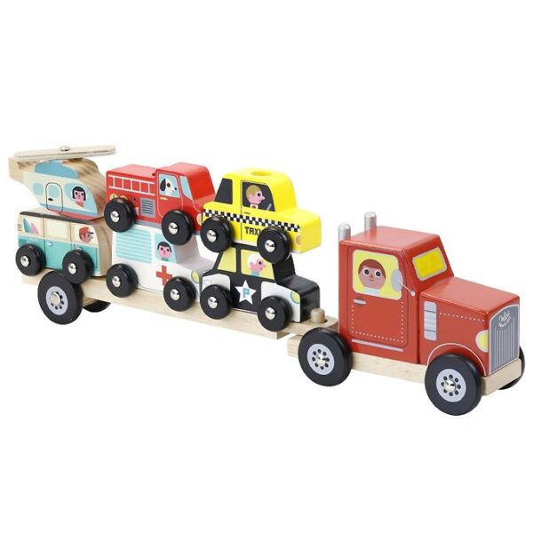 Vilac Lastbil - Inkl. Anghænger m. Stablebiler - Træ