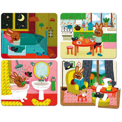 Vilac | Puslespil i træ - Mit hjem (4 stk á 6 brikker)