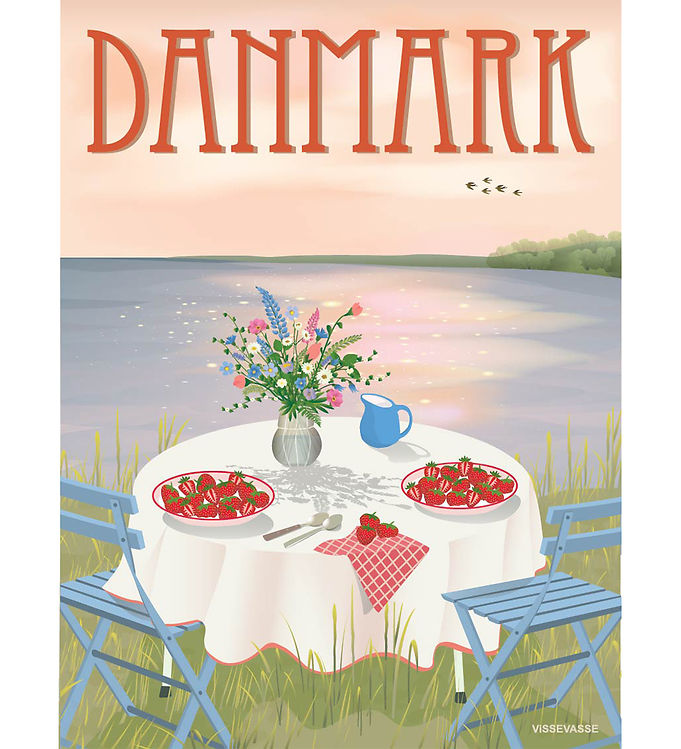Vissevasse Plakat - 15x21 cm - Danmark - Jordbær