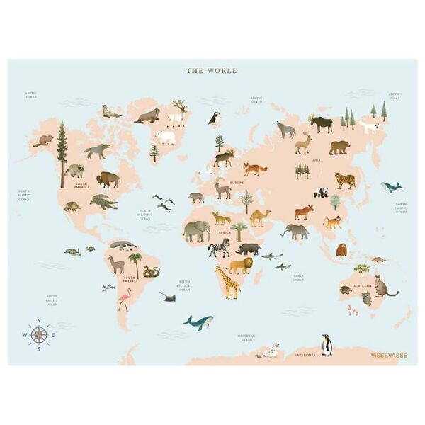 Vissevasse Plakat - 30x40 - World Map Animal