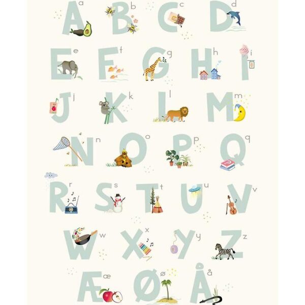 Vissevasse Plakat - 50x70 - Alphabet Blue Danish Vissevasse Plakat - 50x70 - Alphabet Blue Danish
