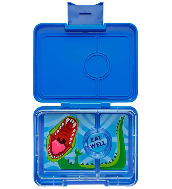 Yumbox Madkasse m. 3 Rum - Bento Snack - Surf Blue - Dino Tray