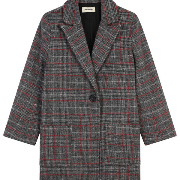 Zadig & Voltaire Frakke - Akryl/Uld - Gråternet m. Rød