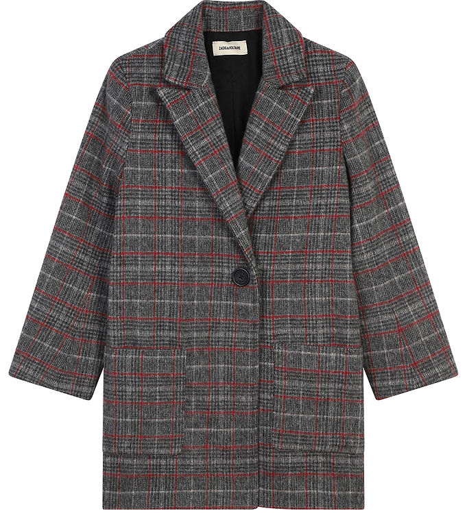 Zadig & Voltaire Frakke - Akryl/Uld - Gråternet m. Rød