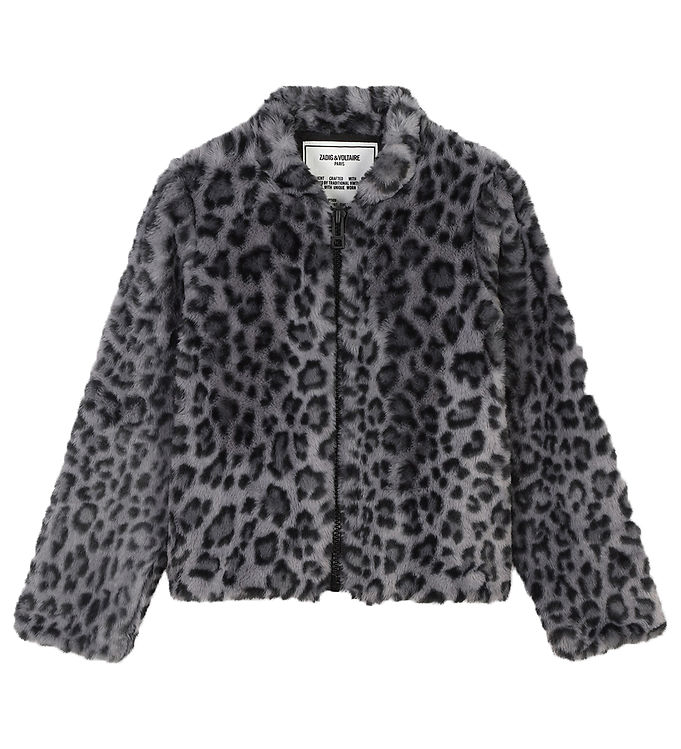 Zadig & Voltaire Jakke - Imiteret Pels - Sort/Grå m. Leopard