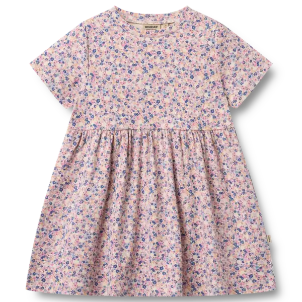 Anna Jersey Kjole - Pink Blue Flowers - 116 Anna Jersey Kjole - Pink Blue Flowers - 116