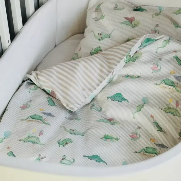Baby sengetøj, Dino Green/Beige 70x100 cm