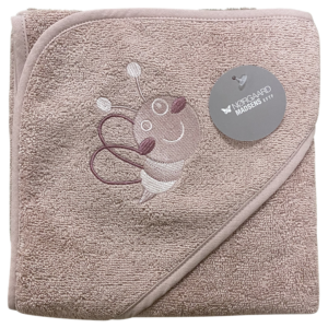 Badeslag Mauve Bomuldsfrotté m/ bi Broderet på Hætten, Str. 75x75 cm.